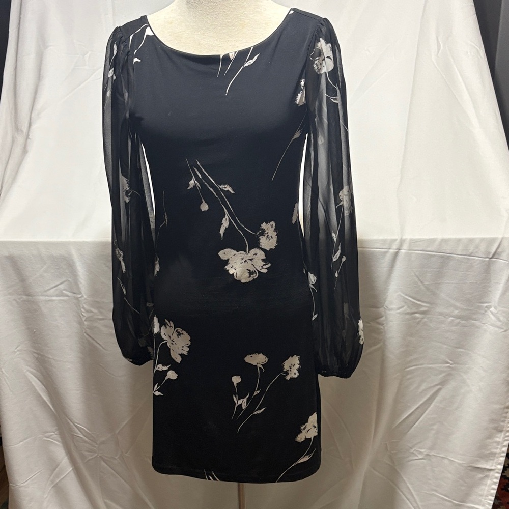 White House Black Market Black Dress with White Floral Design